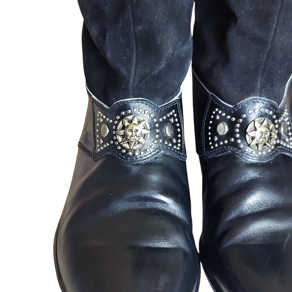 R. Martegani's Sun God Studded Black Leather with Decorative Ankle Strap Boots - Picture 4 of 15
